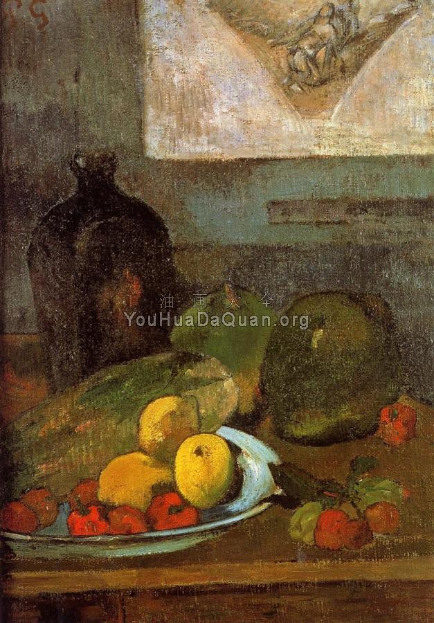 Still Life with Delacroix Drawing - 保罗·高更